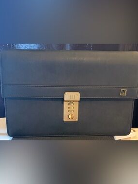 Dunhill Black or Dark Navy Leather Clutch with Gold-Tone Combination Lock